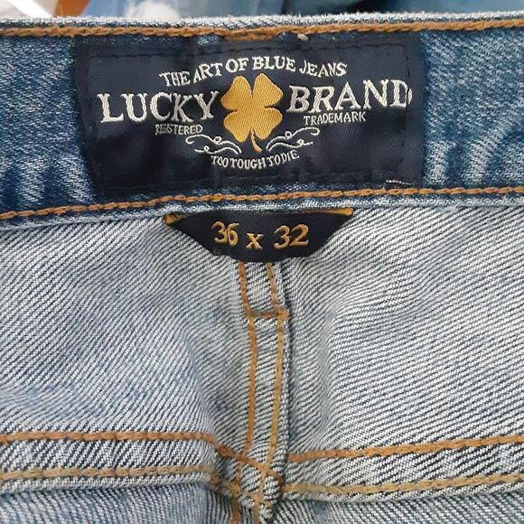 Lucky Brand Jeans Mens 36x32 Blue Denim 221 Original Straight Distressed - Picture 5 of 13